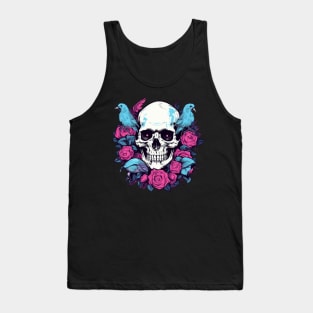 Floral Flowers Skull and Birds Tank Top